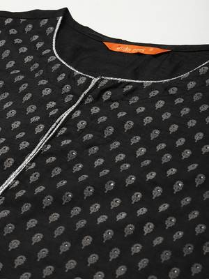 Indo Era Black Printed Straight Kurta Palazzo with Dupatta Set 5