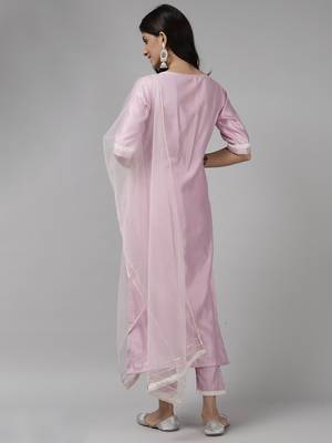 Indo Era Lavender Printed Straight Kurta Trouser with Dupatta Set 2