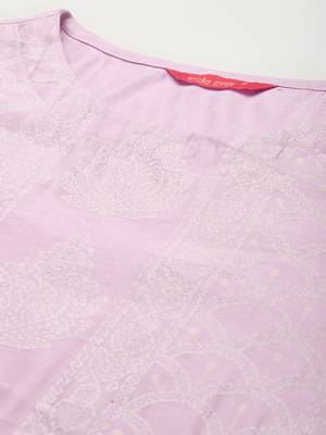 Indo Era Lavender Printed Straight Kurta Trouser with Dupatta Set 5