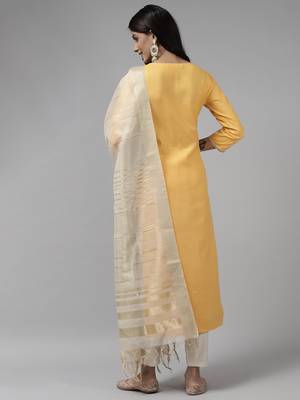 Indo Era Orange Embroidered Straight Kurta Trouser With Dupatta Set 2