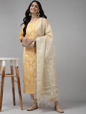Indo Era Orange Embroidered Straight Kurta Trouser With Dupatta Set 4