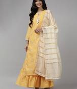 Indo Era Yellow Printed Straight Kurta Sharara With Dupatta Set