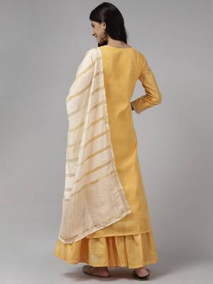 Indo Era Yellow Printed Straight Kurta Sharara With Dupatta Set 2