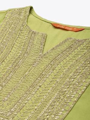 Indo Era Yellow Embroidered Straight Kurta Palazzo With Dupatta Set 5