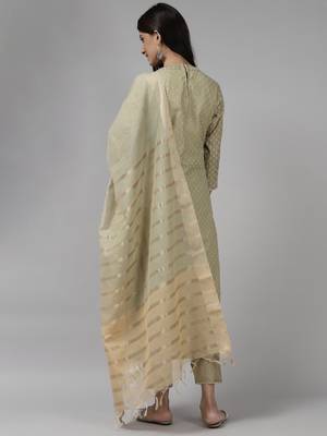 Indo Era Sea Green  Printed Straight Kurta Trouser with Dupatta set 2