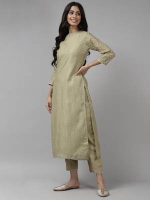 Indo Era Sea Green  Printed Straight Kurta Trouser with Dupatta set 3