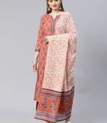 Indo Era Peach Printed Straight Kurta Palazzo With Dupatta Set