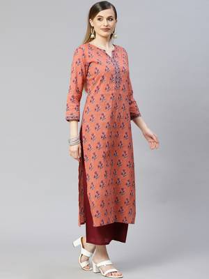 Indo Era Peach Printed Straight Kurta Palazzo With Dupatta Set 3