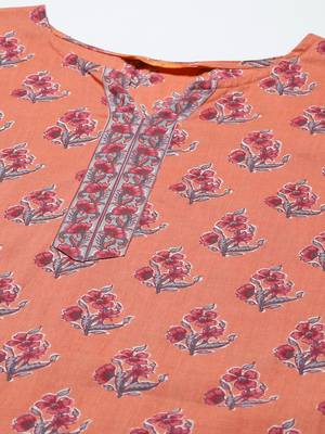 Indo Era Peach Printed Straight Kurta Palazzo With Dupatta Set 5