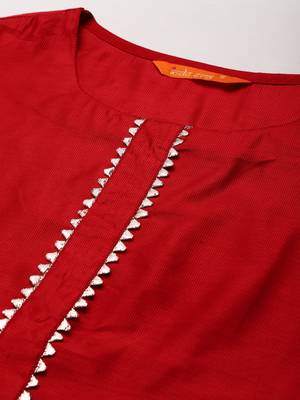 Indo Era Red Solid Straight Kurta Palazzo With Dupatta Set 5