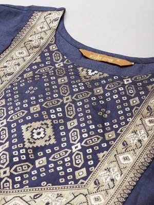 Indo Era Navy Blue Solid Straight Kurta Palazzo With Dupatta Set 5
