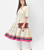 Span White Embroidered A-line Kurta