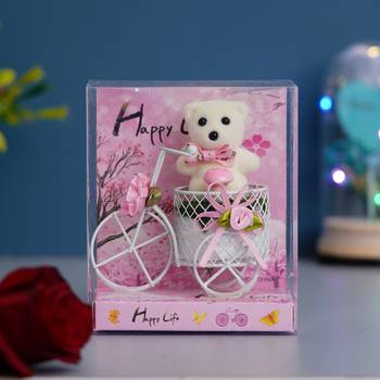 eCraftIndia White Cycle with Teddy Bear and Rose Petals Gift Box 2