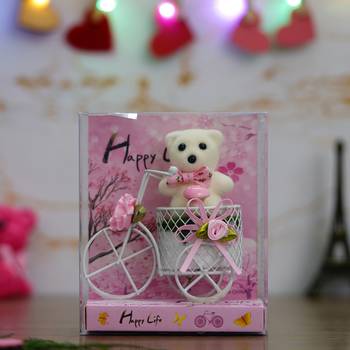 eCraftIndia White Cycle with Teddy Bear and Rose Petals Gift Box 3