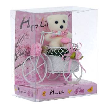 eCraftIndia White Cycle with Teddy Bear and Rose Petals Gift Box 4