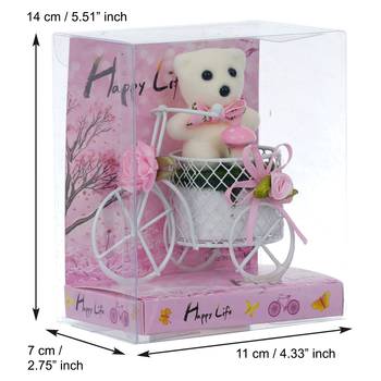 eCraftIndia White Cycle with Teddy Bear and Rose Petals Gift Box 5