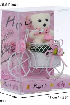 eCraftIndia White Cycle with Teddy Bear and Rose Petals Gift Box