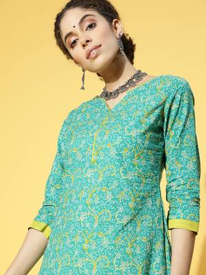 Indo Era Green Printed Straight Kurta Palazzo With Dupatta Set 5