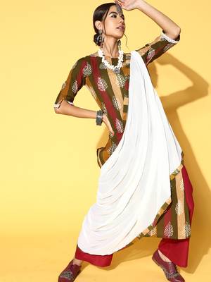 Indo Era Multi Printed Straight Kurta Trouser With Dupatta Set 1