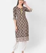 Span Brown Printed Straight Kurta