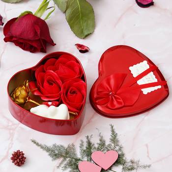 eCraftIndia Red Heart Shaped Gift Box with 1 Golden Rose 3 Red Roses 2 Teddy Bear and a Card 1