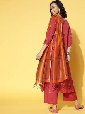 Indo Era Red Printed Straight Kurta Trouser With Dupatta Set 2