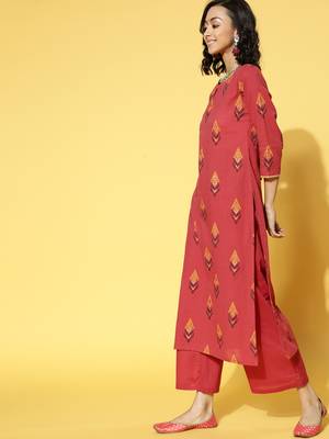 Indo Era Red Printed Straight Kurta Trouser With Dupatta Set 3