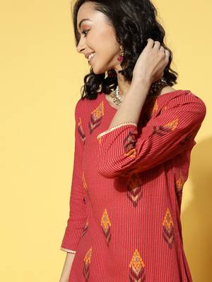 Indo Era Red Printed Straight Kurta Trouser With Dupatta Set 5