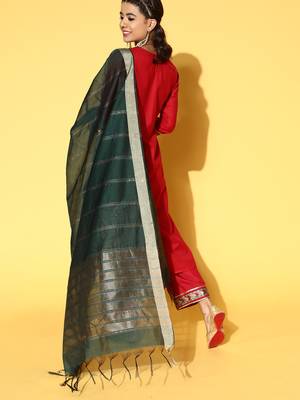 Indo Era Red Solid Straight Kurta Palazzo With Dupatta Set 2
