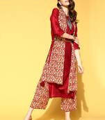 Indo Era Red Solid Straight Kurta Palazzo With Dupatta Set
