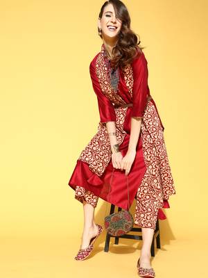 Indo Era Red Solid Straight Kurta Palazzo With Dupatta Set 4