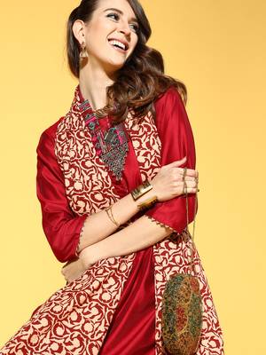 Indo Era Red Solid Straight Kurta Palazzo With Dupatta Set 5