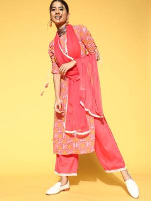 Indo Era Wine Printed Straight Kurta Palazzo With Dupatta Set 1