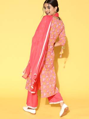 Indo Era Wine Printed Straight Kurta Palazzo With Dupatta Set 2