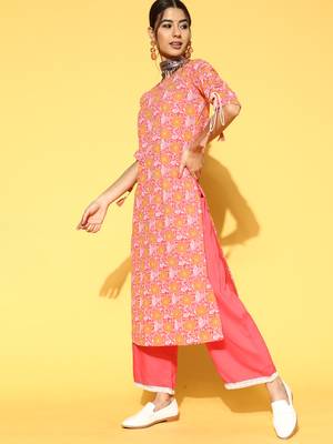 Indo Era Wine Printed Straight Kurta Palazzo With Dupatta Set 3