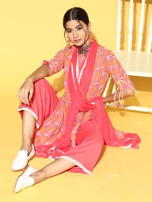 Indo Era Wine Printed Straight Kurta Palazzo With Dupatta Set 4