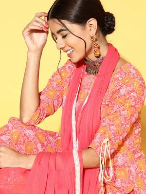 Indo Era Wine Printed Straight Kurta Palazzo With Dupatta Set 5