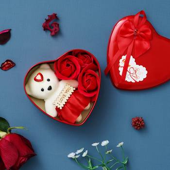 eCraftIndia Red Roses and Teddy Bear Valentine's Heart Shaped Gift Box 1
