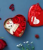 eCraftIndia Red Roses and Teddy Bear Valentine's Heart Shaped Gift Box