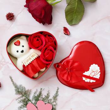 eCraftIndia Red Roses and Teddy Bear Valentine's Heart Shaped Gift Box 2