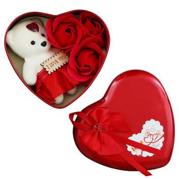 eCraftIndia Red Roses and Teddy Bear Valentine's Heart Shaped Gift Box 4
