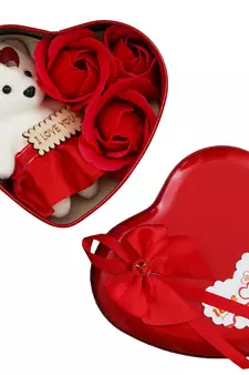 eCraftIndia Red Roses and Teddy Bear Valentine's Heart Shaped Gift Box