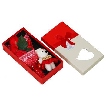 eCraftIndia Red Roses Bouquet and White & Red Teddy Bear Valentine's Square Shaped Gift Box 3