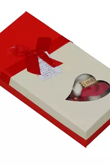 eCraftIndia Red Roses Bouquet and White & Red Teddy Bear Valentine's Square Shaped Gift Box