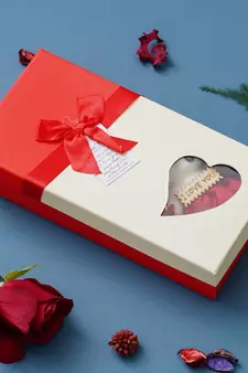 eCraftIndia Red Roses Bouquet with White & Red Teddy Bear Valentine's Square Shaped Gift Box