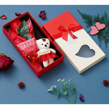 eCraftIndia Red Roses Bouquet with White & Red Teddy Bear Valentine's Square Shaped Gift Box 3