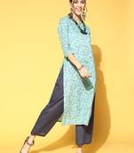 Indo Era Sea Gree Printed Straight Kurta With Trouser Set