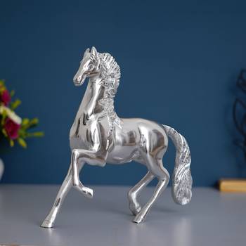 eCraftIndia White Metal Silver Running Horse Statue 1