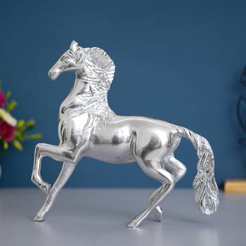 eCraftIndia White Metal Silver Running Horse Statue 5