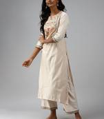 Indo Era Off White Embroidered Straight Kurta Palazzo With Dupatta